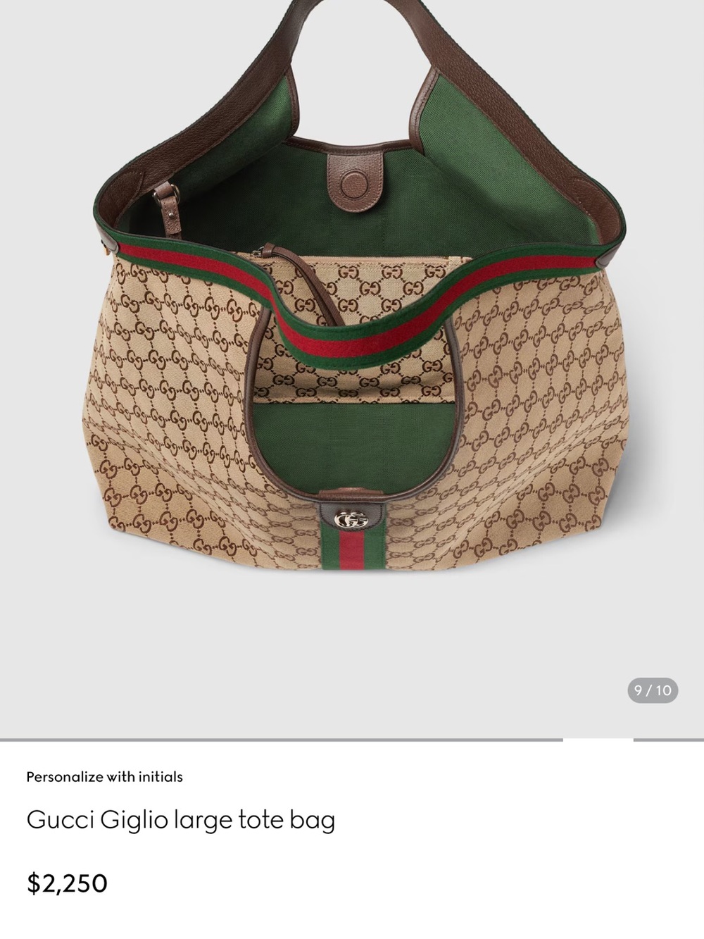 Gucci Giglio Beige GG Canvas Tote with Green and Red Web Stripe Large sz.used 1x - Picture 5 of 5